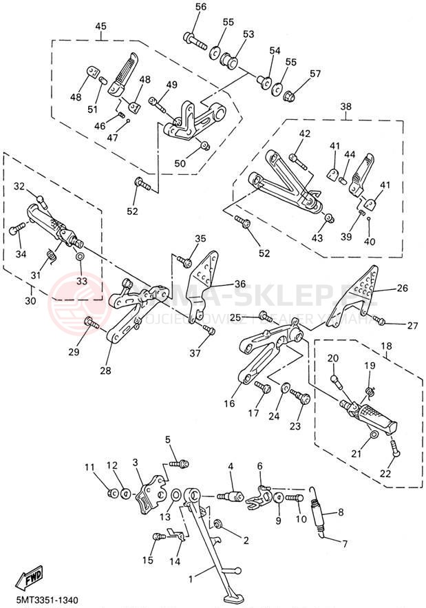 Schemat "Stopka postojowa i podnóżki" do Yamaha YZFR6 YZFR6NC/YZFR6N