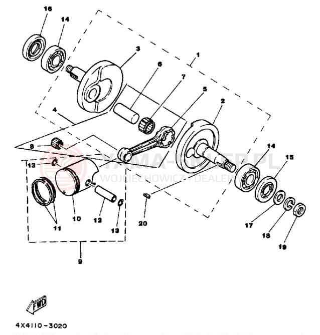 Schemat "Wał korbowy, tłok" do Yamaha Y-ZINGER PW50N