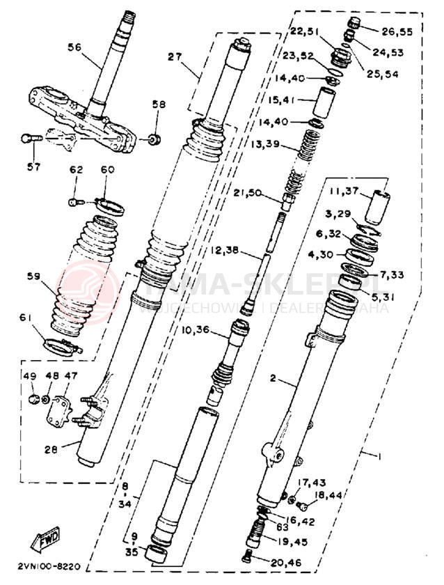 Schemat "Amortyzatory przód" do Yamaha YZ250U