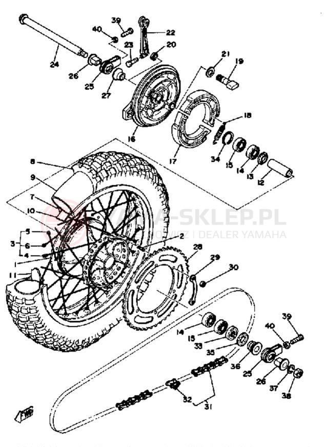 Schemat "Koło tył" do Yamaha YZ400D