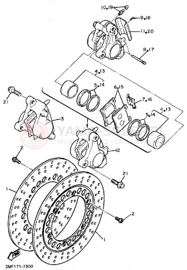 Schemat "Zacisk hamulcowy + tarcza przód" do Yamaha FZ750UC/FZ750U