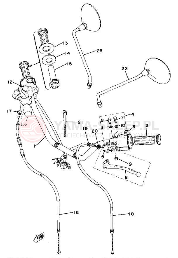 Schemat "Kierownica i osprzęt" do Yamaha XS400D