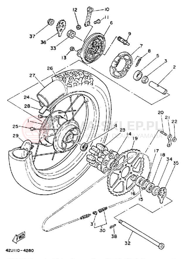 Schemat "Koło tył" do Yamaha XT250LC/XT250L