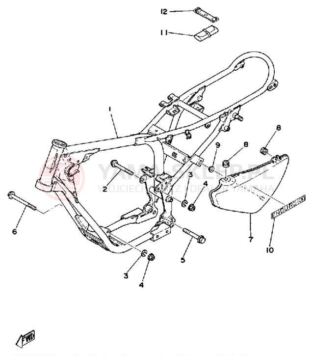 Schemat "pokrywa boczna ramy" do Yamaha DT100D