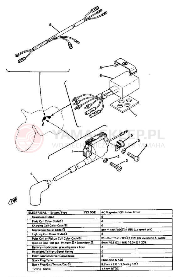Schemat "układ elektryczny" do Yamaha YZ100E