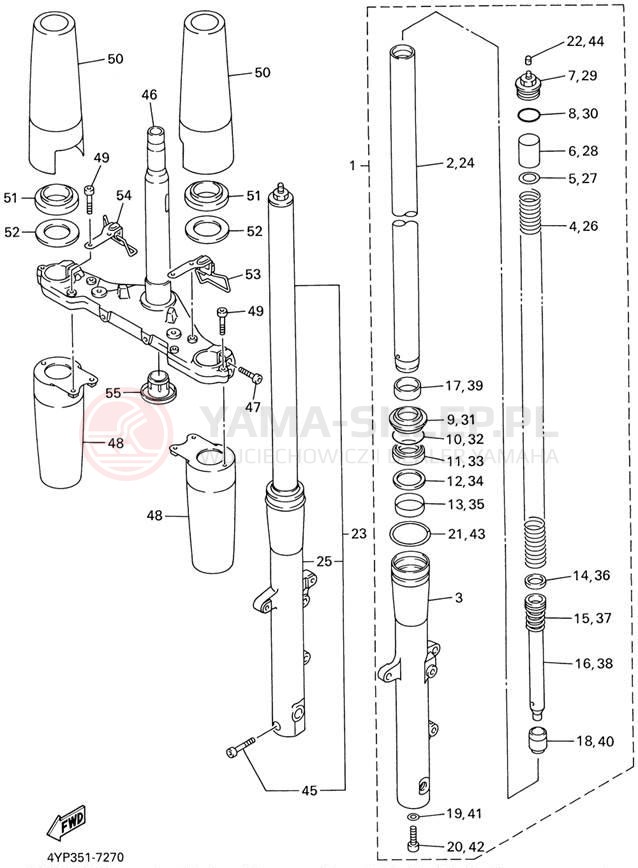 Schemat "Amortyzatory przód" do Yamaha XVZ13LTN/XVZ13LTNC