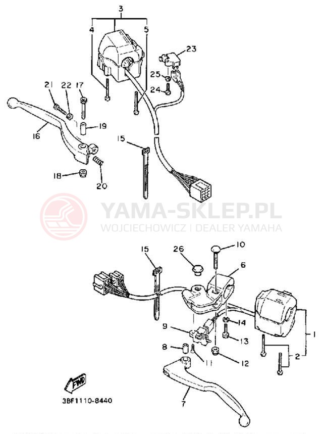 Schemat "Kierownica i osprzęt" do Yamaha FZR400U