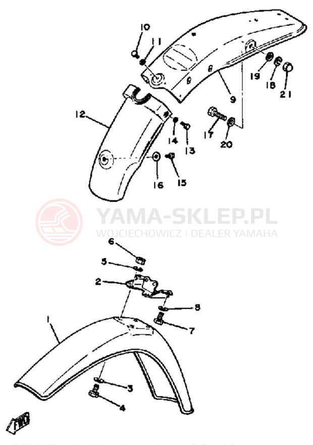 Schemat "Błotniki przód i tył" do Yamaha MX100J