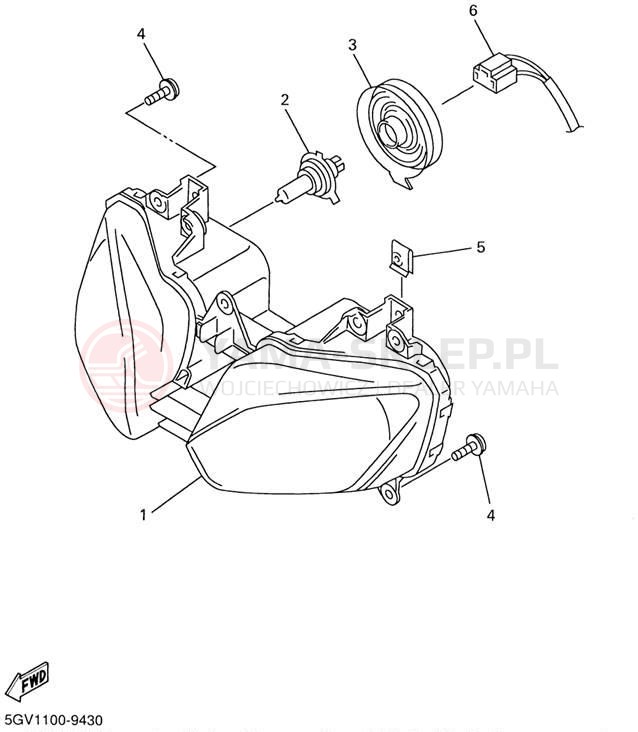 Schemat "Lampa przód" do Yamaha YZFR6 YZFR6NC/YZFR6N