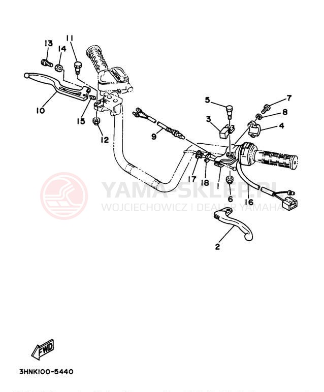 Schemat "Kierownica i osprzęt" do Yamaha BIG BEAR 4WD YFM350FWJ
