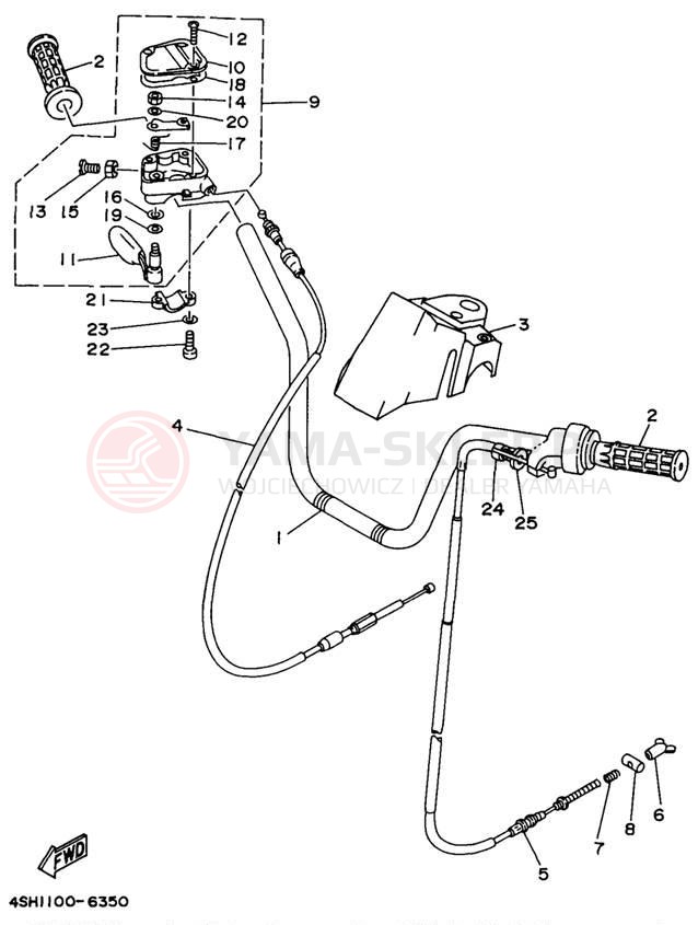 Schemat "Kierownica i osprzęt" do Yamaha KODIAK 4WD YFM400FWH_