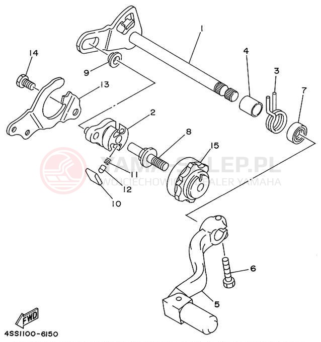 Schemat "Dźwignia zmiany biegów, wałek" do Yamaha YZ125 YZ125L1