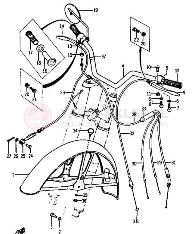 Schemat "Kierownica i osprzęt, błotnik" do Yamaha YCS1/YCS1C