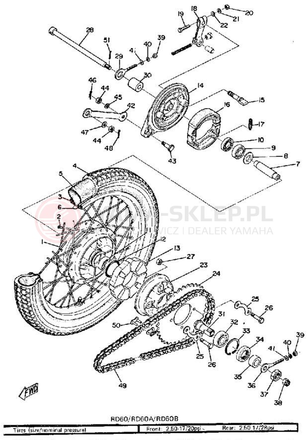 Schemat "Koło tył" do Yamaha RD60B