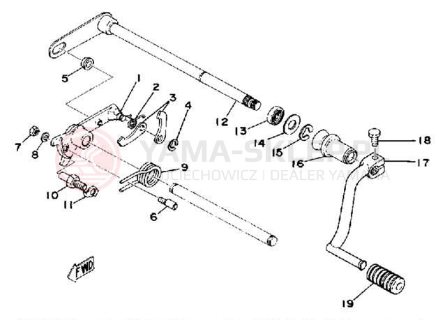 Schemat "Dźwignia zmiany biegów, wałek" do Yamaha XS400D
