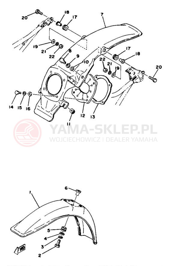 Schemat "Błotniki przód i tył" do Yamaha YZ80E