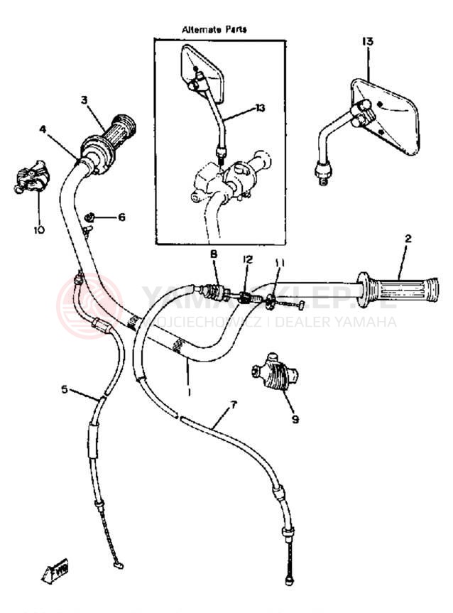 Schemat "Kierownica i osprzęt" do Yamaha XS650SF