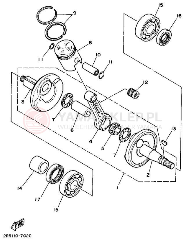 Schemat "Wał korbowy, tłok" do Yamaha YSR50B