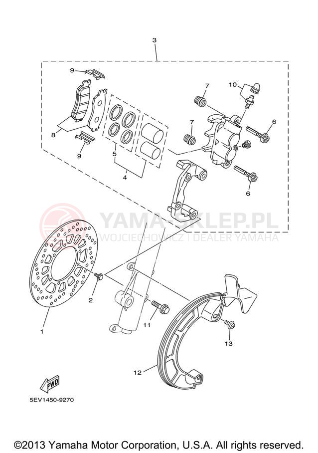 Schemat "Zacisk hamulcowy + tarcza przód" do Yamaha XT225 XT225V/XT225VC
