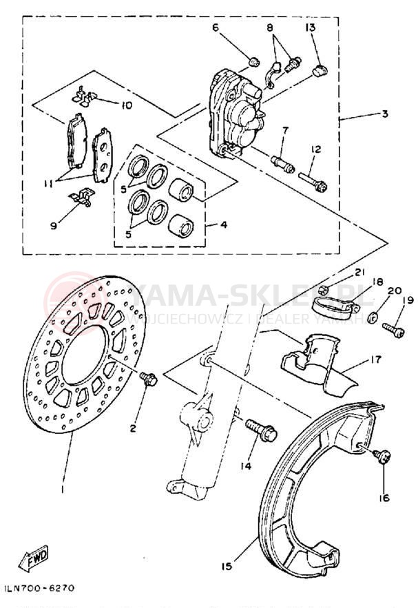 Schemat "Zacisk hamulcowy + tarcza przód" do Yamaha IT200S