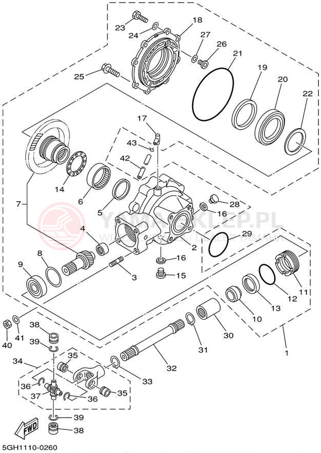 Schemat "Wał napędowy" do Yamaha KODIAK 4WD YFM400FAP