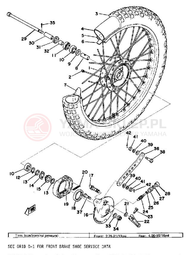 Schemat "Koło przód" do Yamaha TY175B