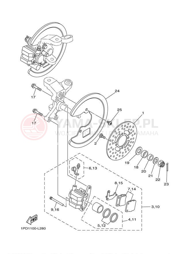 Schemat "Zacisk hamulcowy + tarcza przód" do Yamaha YFZ450 YFZ45BB/YFZ45BW