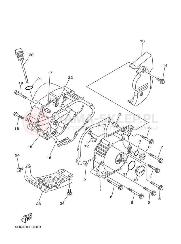 Schemat "Pokrywa silnika" do Yamaha TT-R90E TTR90ET