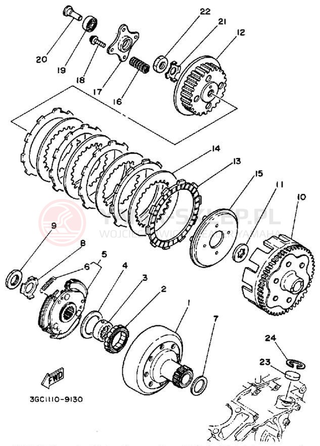 Schemat "sprzęgło" do Yamaha TIMBERWOLF 2WD YFB250D_MN