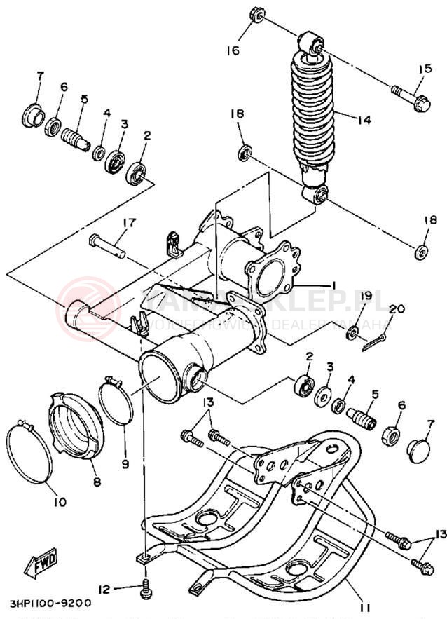 Schemat "wahacz, zawieszenie tył" do Yamaha MOTO-4 YFM350ERW