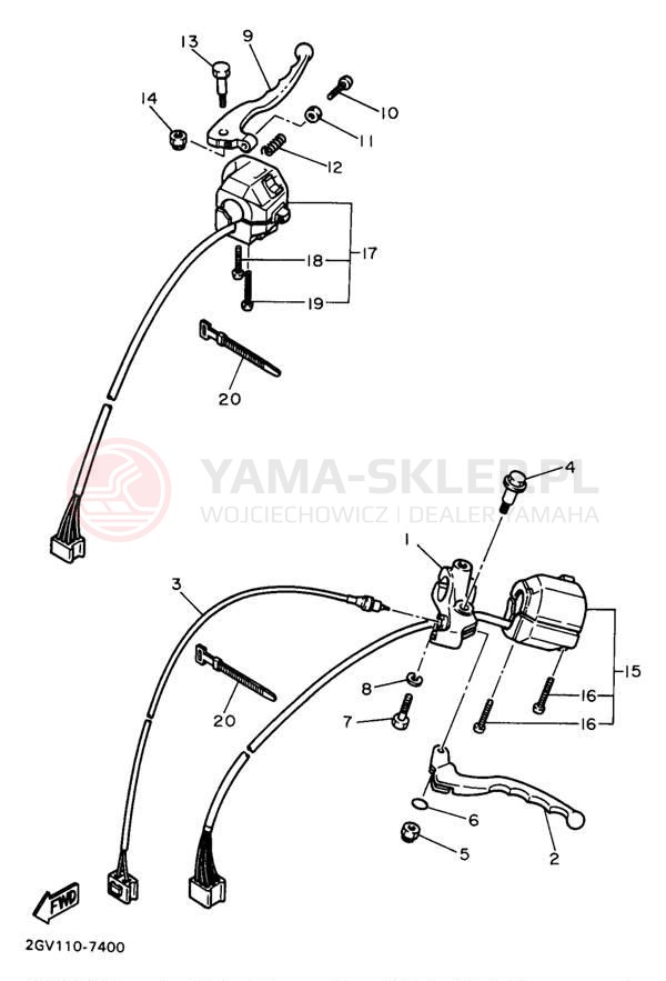 Schemat "Kierownica i osprzęt" do Yamaha VIRAGO 535 XV535K/XV535KC
