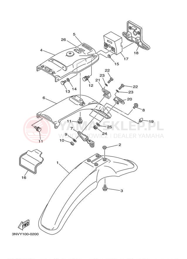 Schemat "błotnik" do Yamaha XT350 XT350M/XT350MC