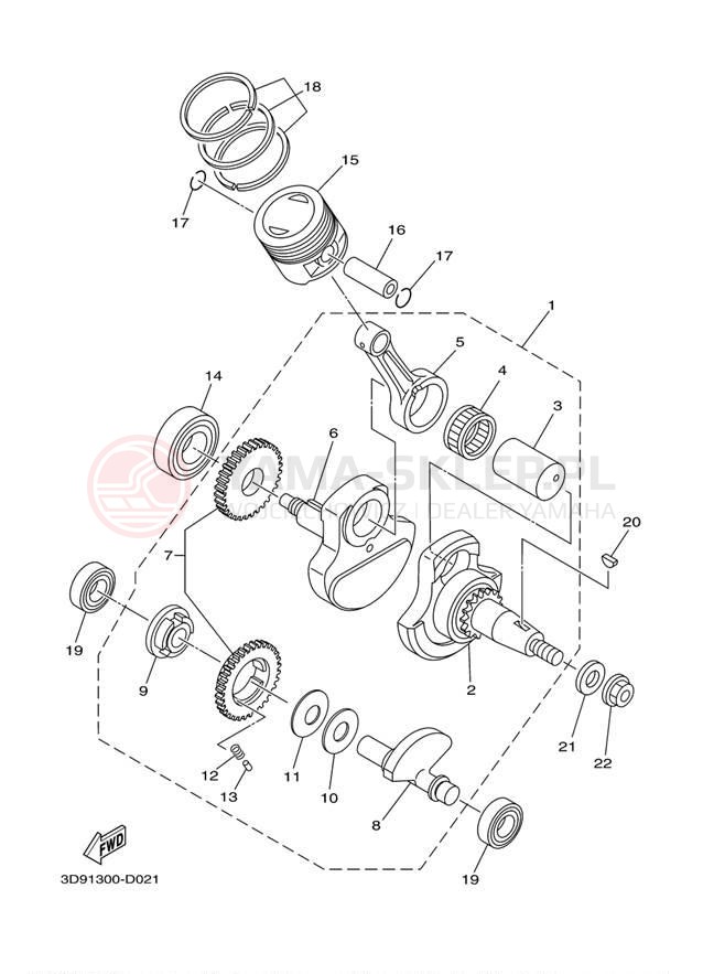 Schemat "Wał korbowy, tłok" do Yamaha RAPTOR 125 YFM125RBL/YFM125RBW