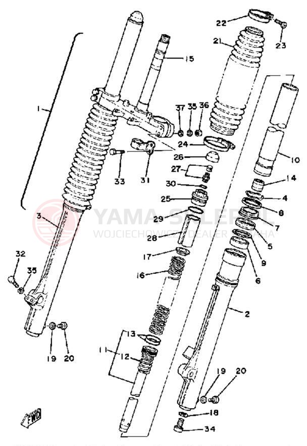 Schemat "Amortyzatory przód" do Yamaha YZ250G