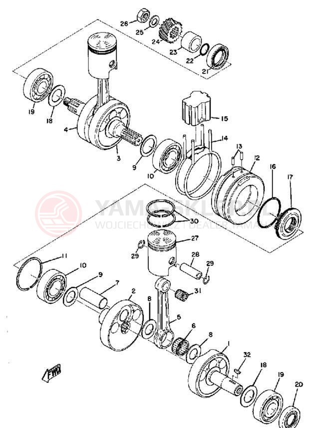 Schemat "Wał korbowy, tłok" do Yamaha HS1