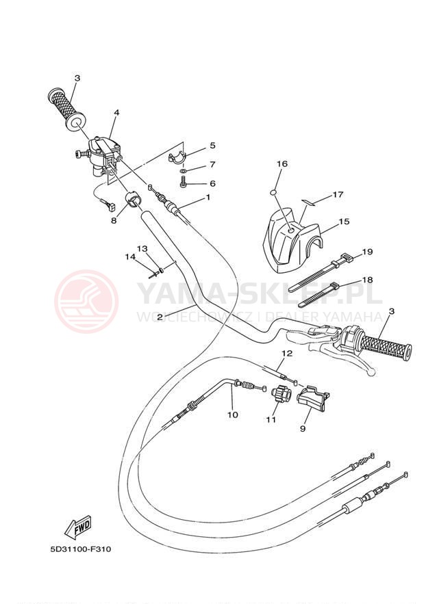 Schemat "Kierownica i osprzęt" do Yamaha YFZ450 YFZ450XL/YFZ450XGY
