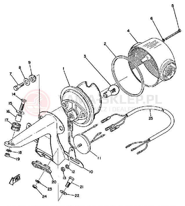 Schemat "Oświetlenie tył" do Yamaha RD125B