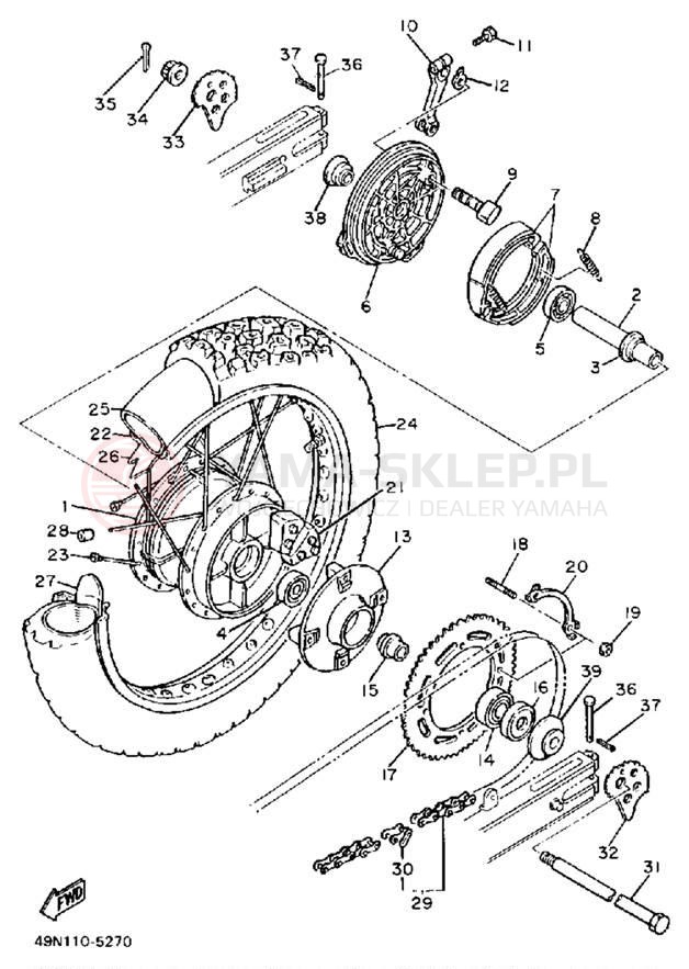 Schemat "Koło tył" do Yamaha XT600W/XT600WC