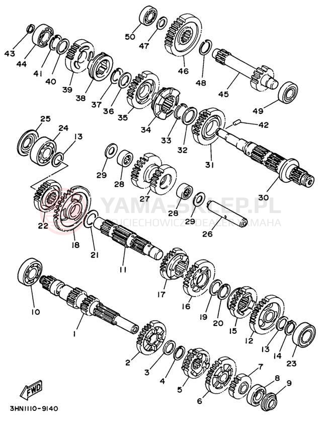Schemat "Skrzynia biegów " do Yamaha KODIAK 4WD YFM400FWH_