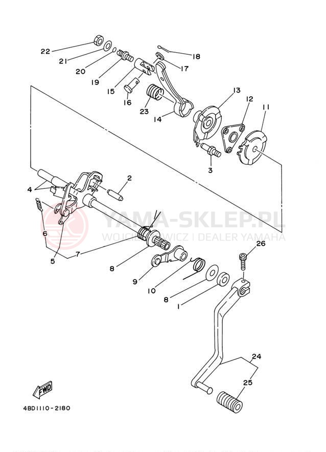 Schemat "Dźwignia zmiany biegów, wałek" do Yamaha TIMBERWOLF 4WD YFB250FWM