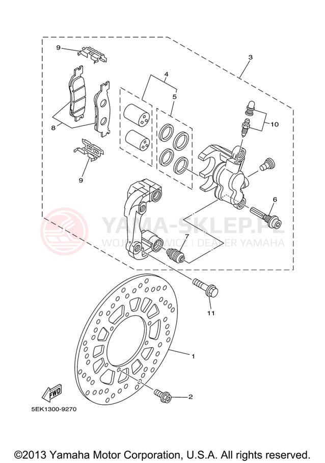 Schemat "Zacisk hamulcowy + tarcza przód" do Yamaha TW200 TW200V/TW200VC
