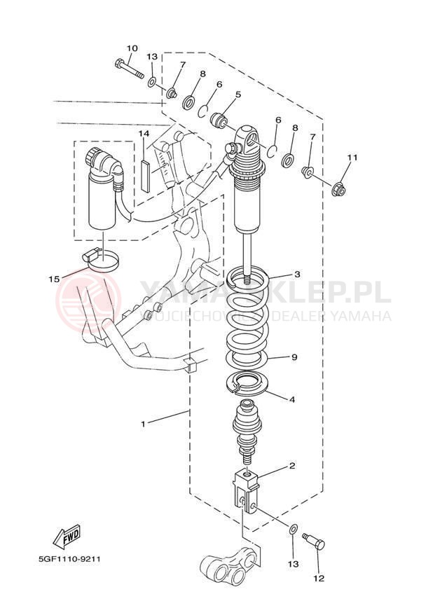 Schemat "zawieszenie tył" do Yamaha TT-R250 TTR250T/TTR250TC