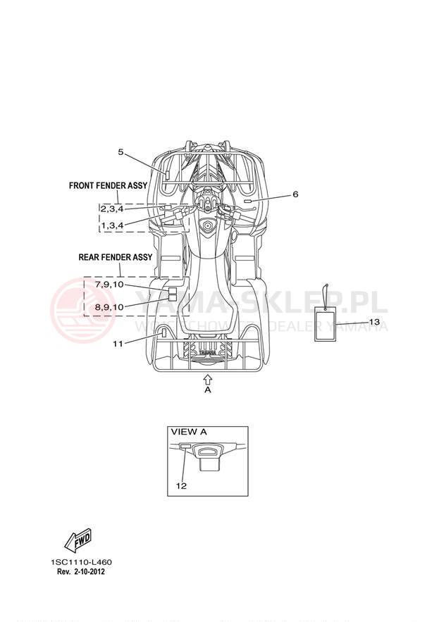 Schemat "naklejki" do Yamaha GRIZZLY 300 YFM30GBL/YFM30GBGR
