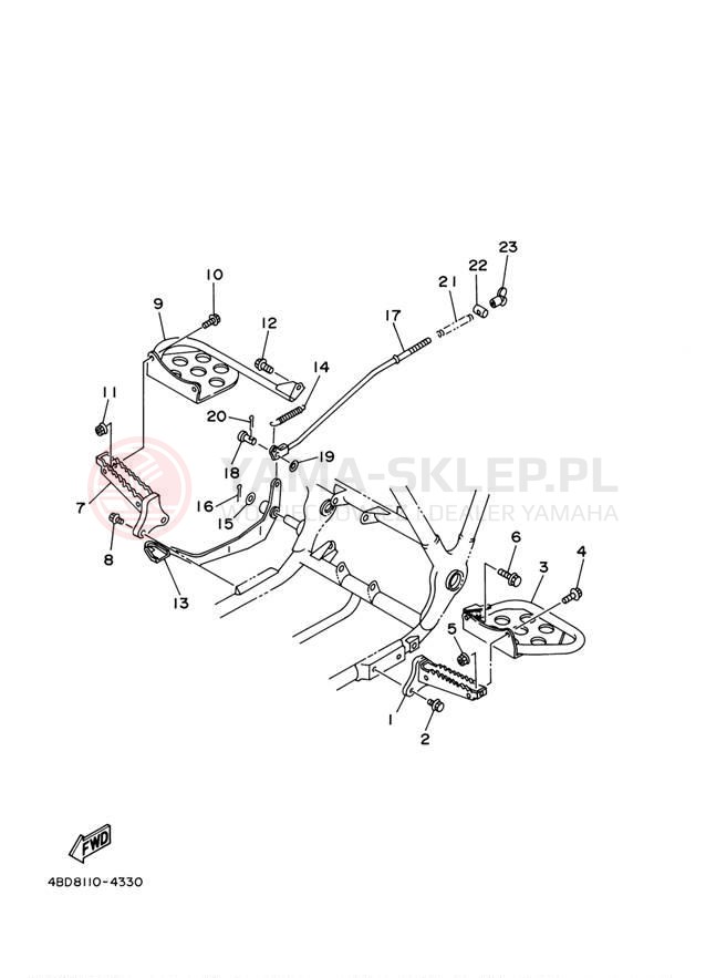 Schemat "Stopka postojowa i podnóżki" do Yamaha TIMBERWOLF 4WD YFB250FWM