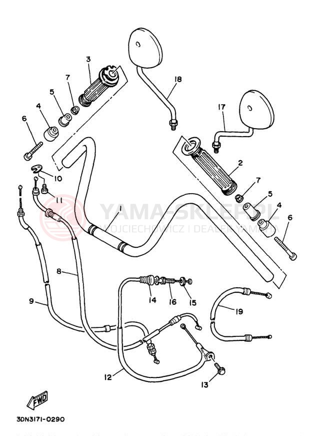 Schemat "Kierownica i osprzęt" do Yamaha VIRAGO 250 XV250H/XV250HC