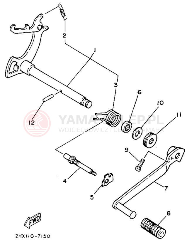 Schemat "Dźwignia zmiany biegów, wałek" do Yamaha CHAMP YFM100A