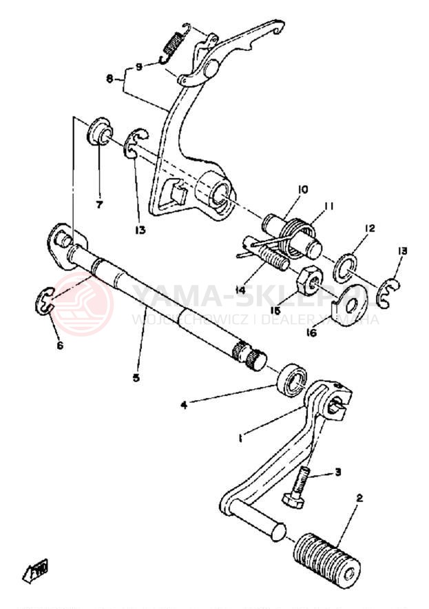 Schemat "Dźwignia zmiany biegów, wałek" do Yamaha DT125F