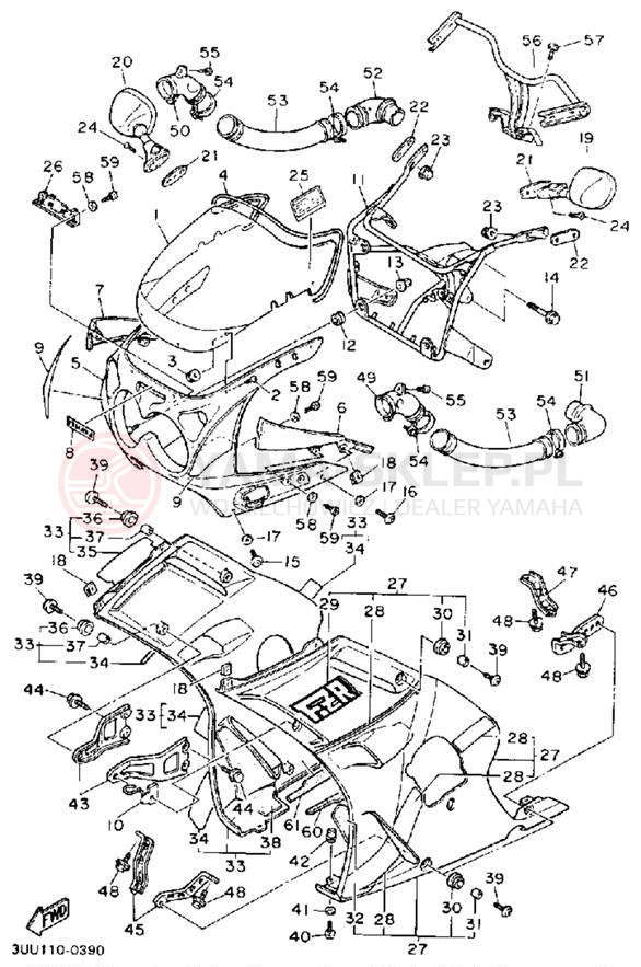 Schemat "elementy nadwozia" do Yamaha FZR600RAC