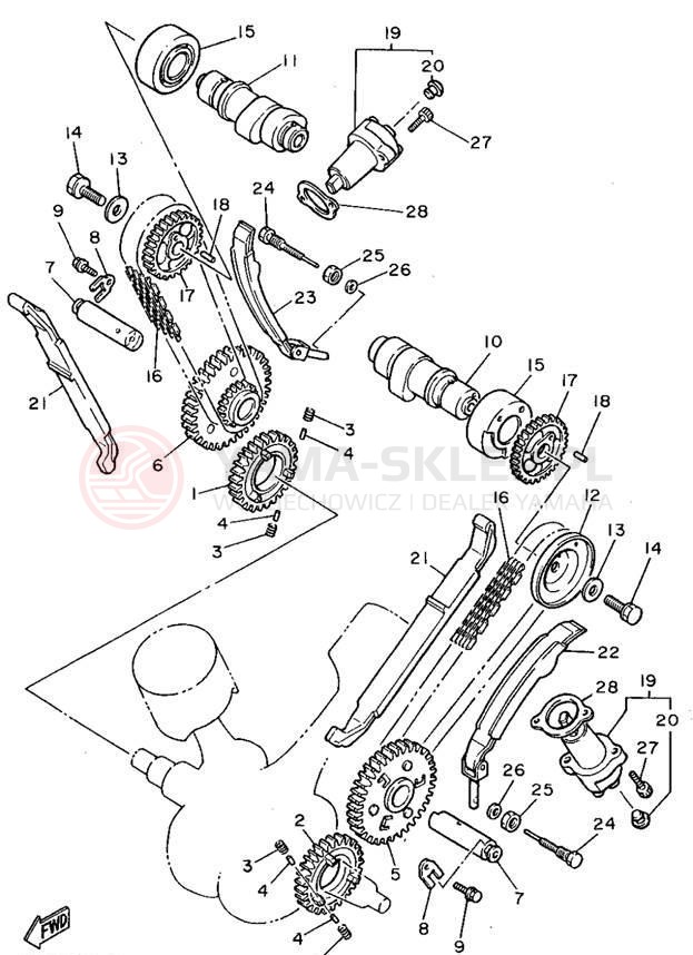 Schemat "Rozrząd - łańcuszek" do Yamaha VIRAGO 1100 XV1100F/XV1100FC