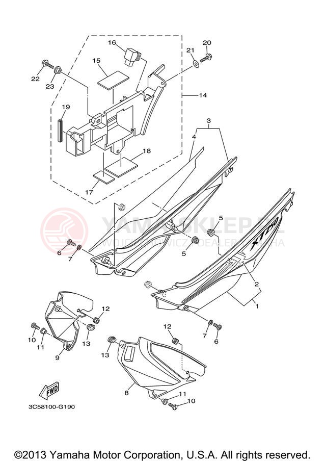 Schemat "Pokrywa boczna" do Yamaha XT250 XT250X/XT250XC